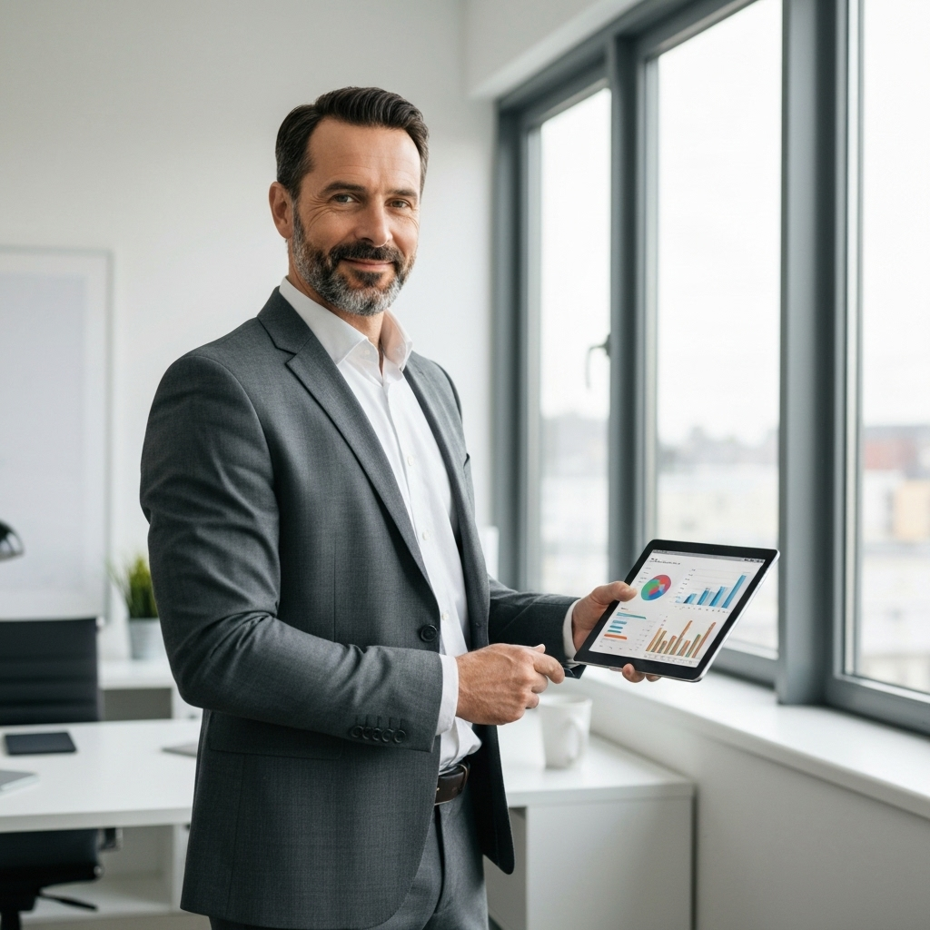 Business professional analyzing financial documents with charts